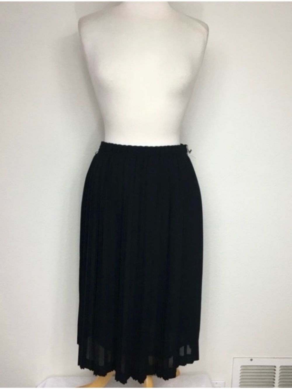 Vintage Laureate Womens Black Elastic Waist Pleated Accordion Midi Skirt Size M